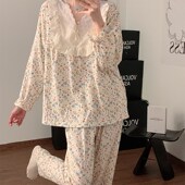 2024新款 睡衣女春秋季 长袖 可外穿公H主风碎花云朵棉冬天家居服套
