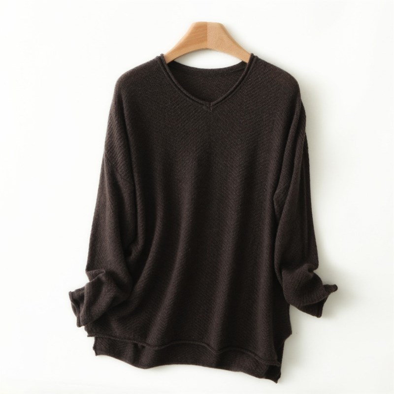 024秋冬新款v领羊绒衫女宽松休闲慵懒风高级感落肩百搭针织打底衫