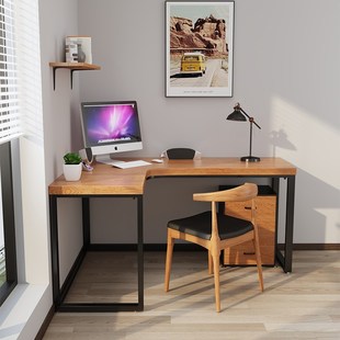 实木L型电脑桌书桌转角工作台家B用靠墙拐角办公桌卧室学习桌简约