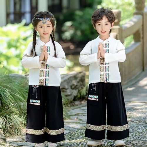 儿童三月三少数民族服装汉服男童春秋古装壮族女孩古风演出服夏季