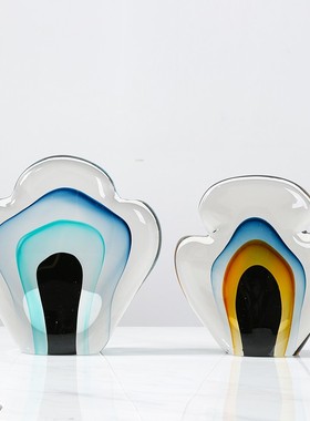 艺术抽象花朵琉璃高级轻奢摆件现代客厅样板间酒店桌面玄关装饰品