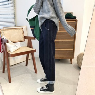 休闲老爹裤 宽松显瘦九分阔腿罗卜裤 春秋冬加绒新款 孕妇哈伦牛仔裤