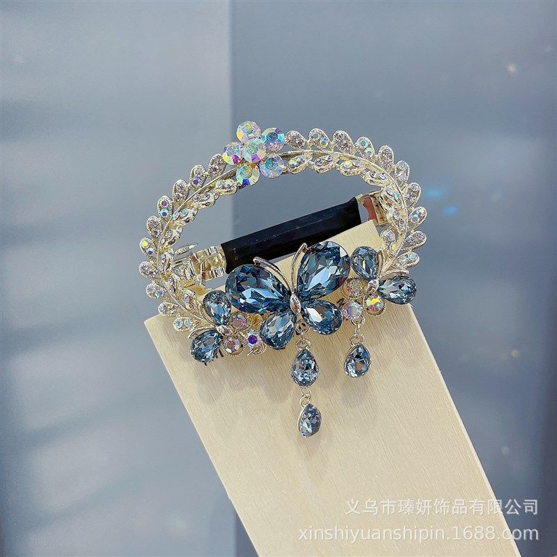 发夹后脑勺头饰半扎发韩国网红2022年新款水晶水钻空心顶夹发卡子