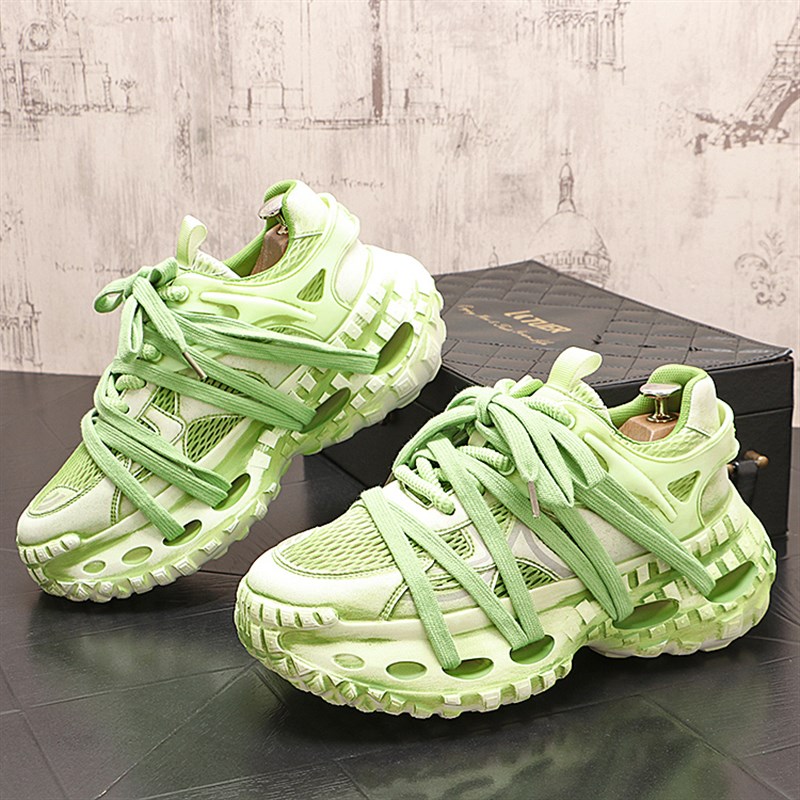 厚底增高复古擦色老爹鞋男2025夏季新款潮流透气网面运动休闲鞋子