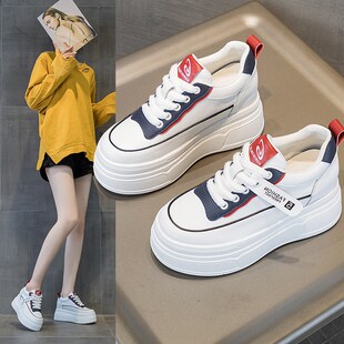 女小个子厚底内增高女鞋 松糕单鞋 2025爆款 春季 新款 9cm增高小白鞋