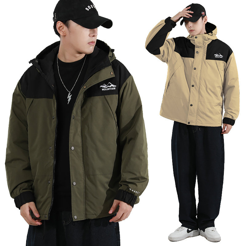 工装冲锋衣棉服男款冬季防风防泼水连帽铺棉外套宽松加厚棉袄外套