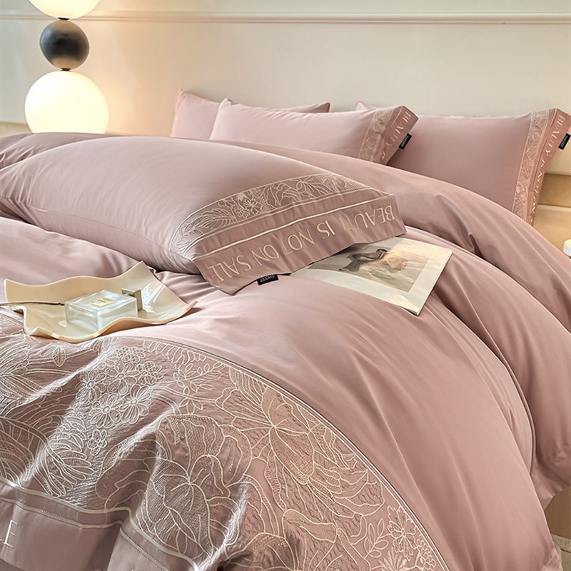 A类母婴级200支长绒棉四件套全棉纯棉刺绣被套床笠轻奢床上用品