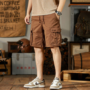 男多口袋潮牌夏季 短裤 薄款 宽松直筒五分裤 美式 男中裤 重磅复古工装