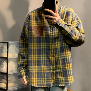 重头来过日系街头美式潮牌休闲简约复古百搭翻领衬衫开衫格子衬衫