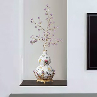 紫水晶发财树g陶瓷葫芦铜摆件招财客厅门厅入户玄关乔迁新屋装饰