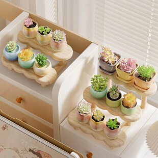 多肉花架窗台神器办公室工位桌面多层实木阶梯阳台盆栽绿植置物架