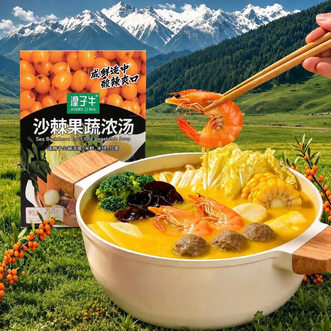 沙棘果蔬金汤料酸辣汤料粉面米线火锅汤底一人食家用商用调味酱料