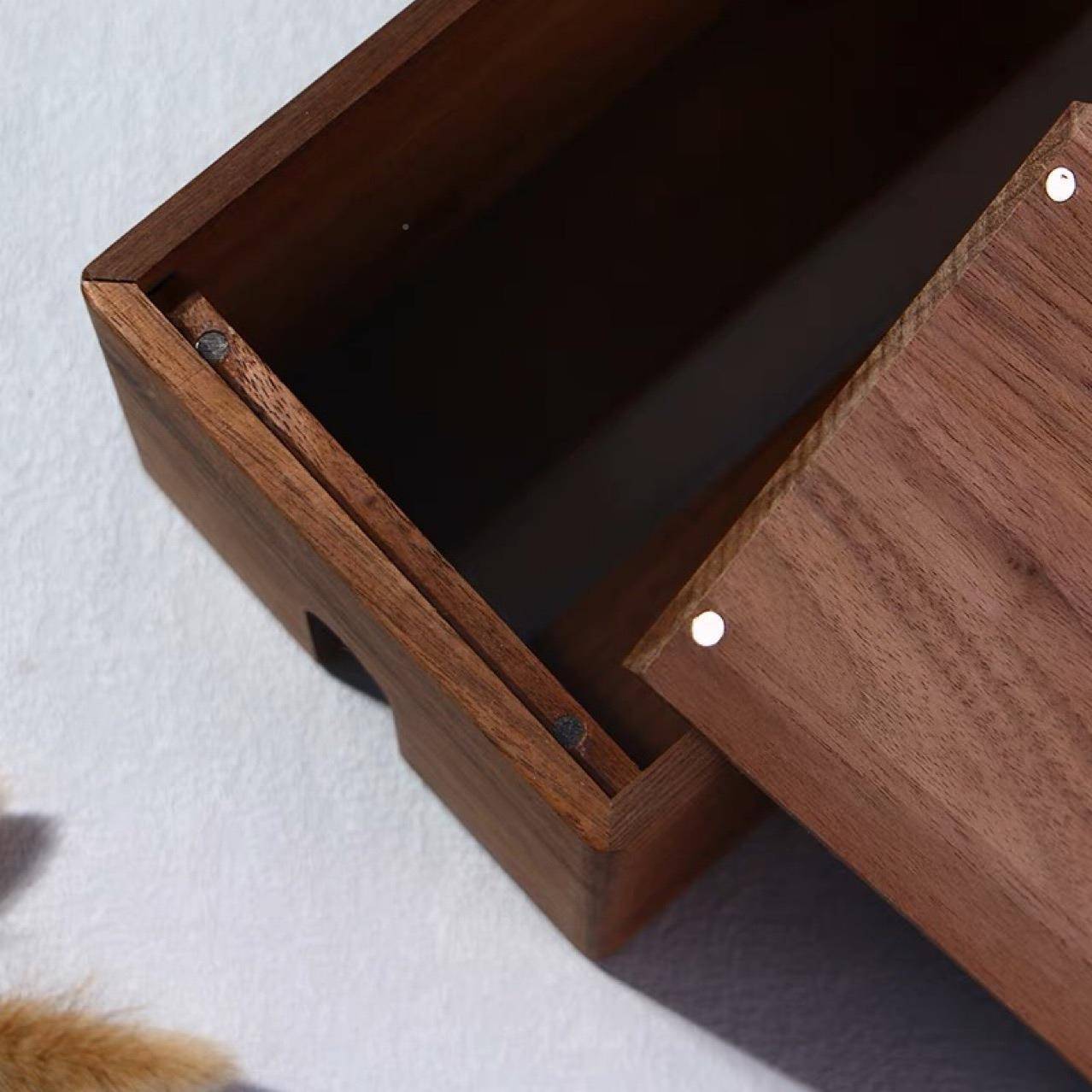 日式创意简约木黑盒36胡桃木纸巾实质纸巾盒客厅餐巾纸盒盒抽纸家