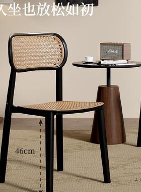 藤编料椅子家用轻奢餐桌VPR靠加背椅叠塑厚可放结实耐用餐厅餐椅
