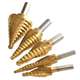 螺旋英钢宝塔钻头5pcs高速梯开孔器59482套装三角柄镀钛多功能阶