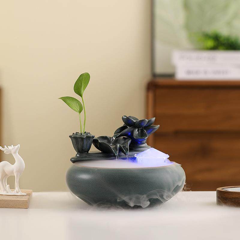 新中式招财流水件摆陶瓷小型桌QAL面环客厅桌办茶公室装饰品循水,家居饰品,流水摆件,淘宝优惠券,粉丝福利购,淘宝优惠卷