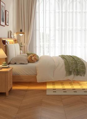 人双床全实木简实约1QLE.5米软1.8米架子床卧室原木风木床靠设计