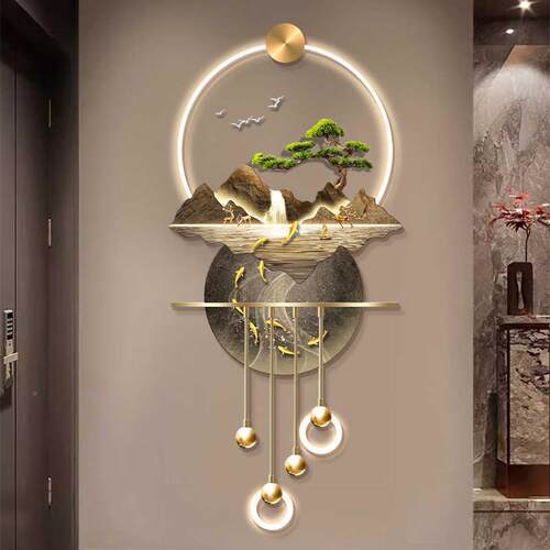 流水生玄关装饰山财水画高档道立体LED壁灯新中式入MY-11200户走