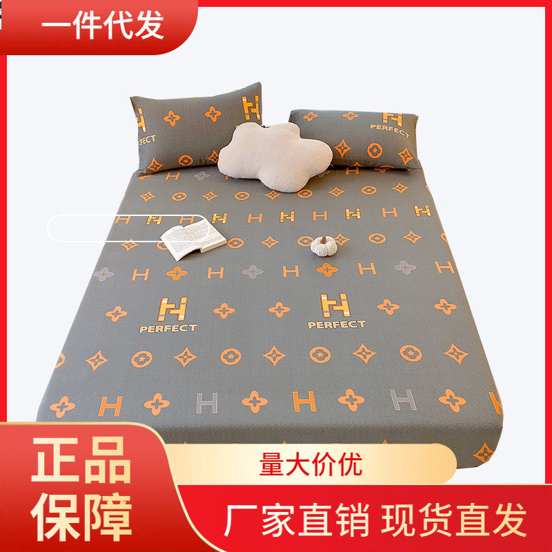 V45O纯棉磨毛床笠床罩四件套冬款单件珊瑚绒带裙边夹棉加厚榻