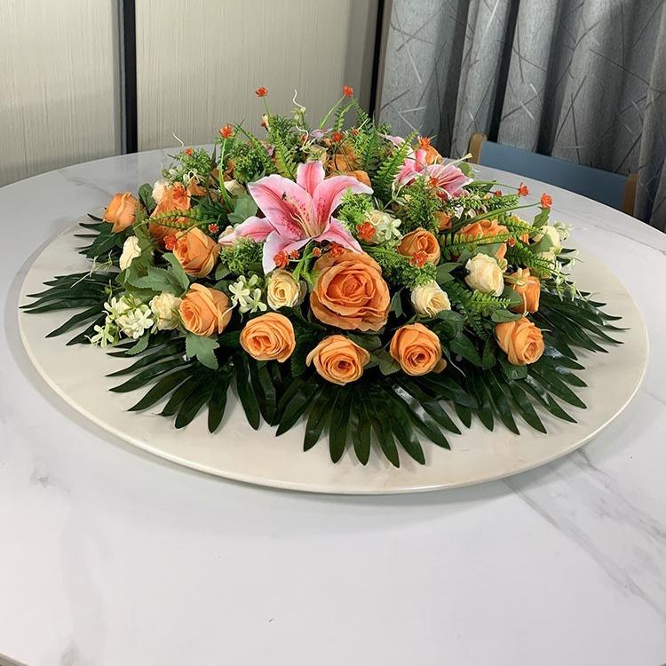 酒店圆桌中间摆花仿真装饰桌花假绢花B7314875饭店餐桌转花盘面摆