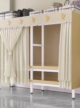 免XWC安装衣柜家用室出约租房用现简布衣代柜折叠钢卧架纱帘简易