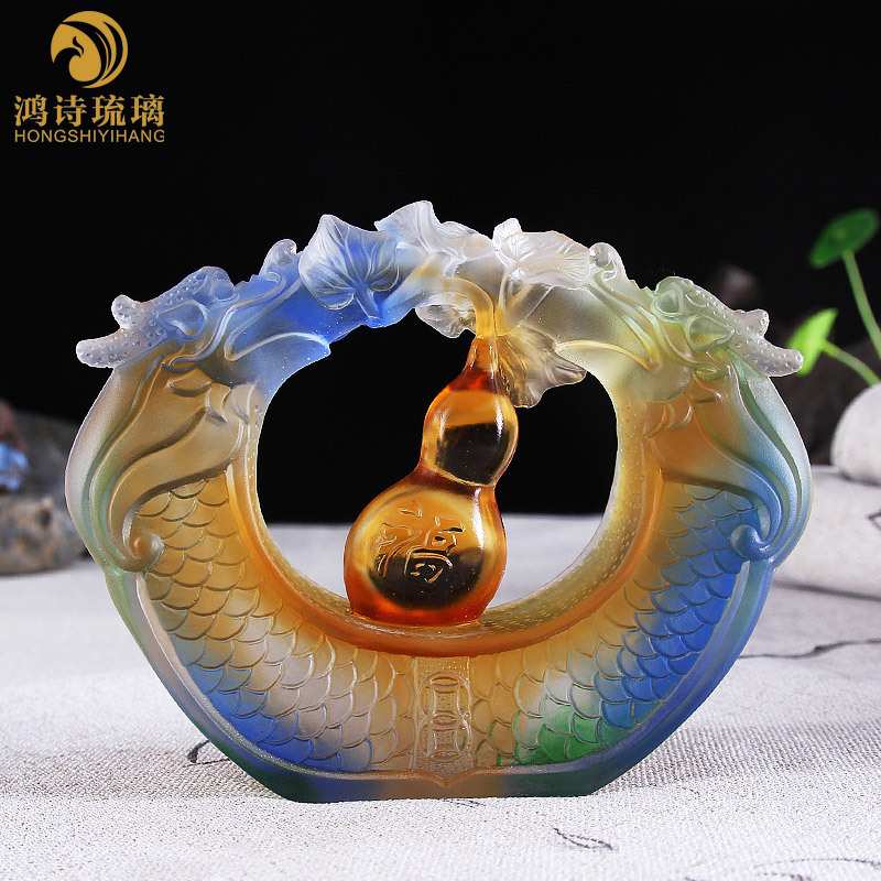 双龙送福生肖龙葫芦琉璃摆件家居饰品玄关酒柜办公室摆设一件代发