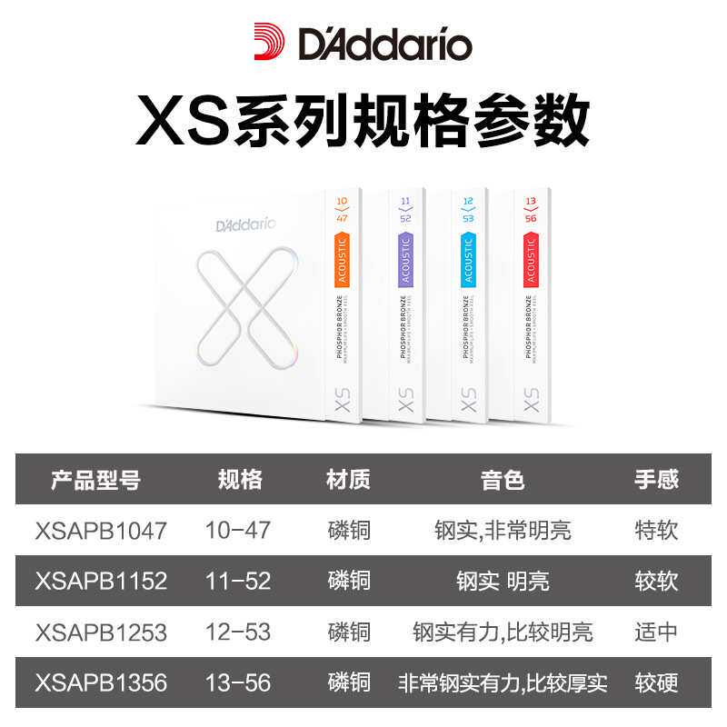 达达里奥XS民谣吉他弦一套6根木吉他琴弦一弦单根玄线六根全套铉