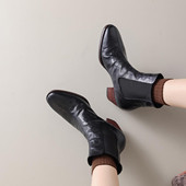 新款 头层羊皮短靴时装 靴切尔西靴女靴短筒加绒保暖冬季 中跟2005