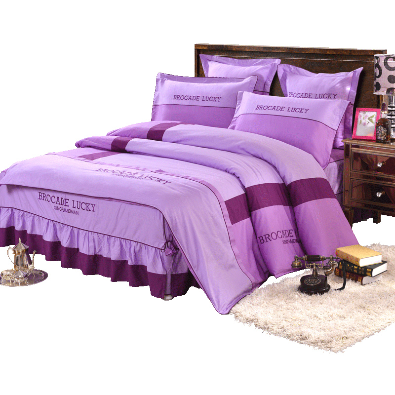 全棉韩版婚庆套件床上四件套冬季床罩床裙式1.8m 2米夹棉加厚