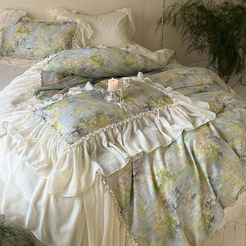 法式田园天丝棉床上四件套油画印花浪漫公主风雪纺蕾丝边被套床单,清洗/食品/商业设备,风口/风叶/风机配件,淘宝优惠券,粉丝福利购,淘宝优惠卷