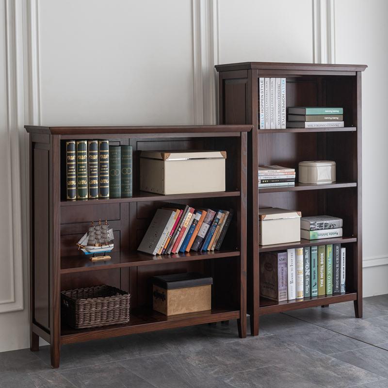 0J实木书柜美式书架小矮柜儿童落地储物柜展示柜置物架收纳柜杂志