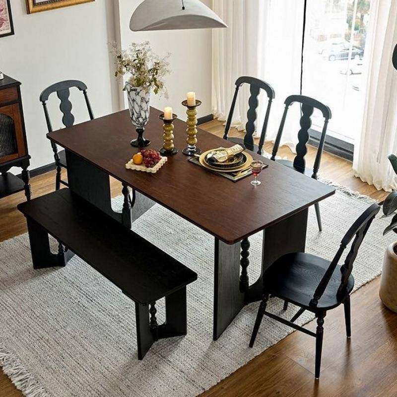 美式全实木大板法式复古餐桌书桌茶桌中古餐桌椅长方形方桌工作台