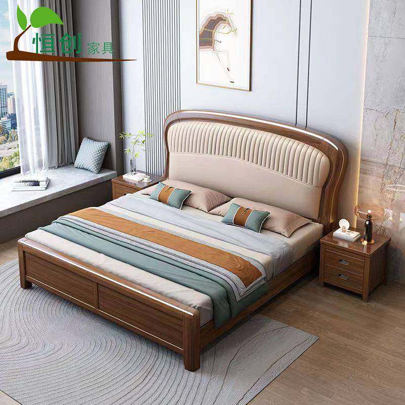 现代中式实木1.8米双人1.5米单人气压高箱储物主卧次卧中国风大床
