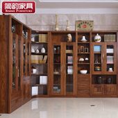 简韵 全实木组合实木书柜家用带玻璃门书柜可定做书柜 乌金木书柜
