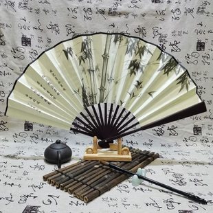 中式折扇男款竹子绢布男士折叠扇子随身携带扇风文玩古风中国风夏