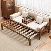 新中式 罗汉床推拉床茶桌椅组合小户型伸缩床榻明式 原木沙发床两用
