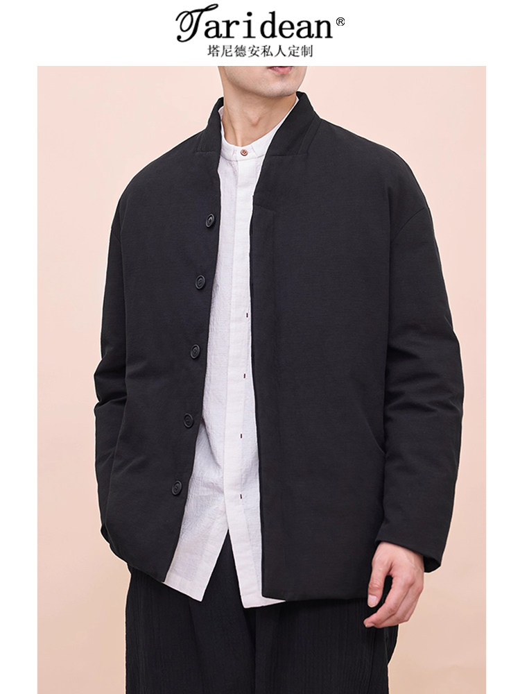 Taridean/塔尼德安男装秋冬新款羽绒服棉麻新中式轻薄夹克外套男