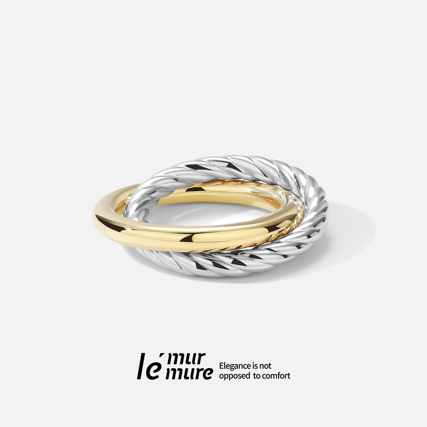 Le' Murmure 撒丁岛古老银矿 意大利纯手工18k金轻奢独特双环戒指