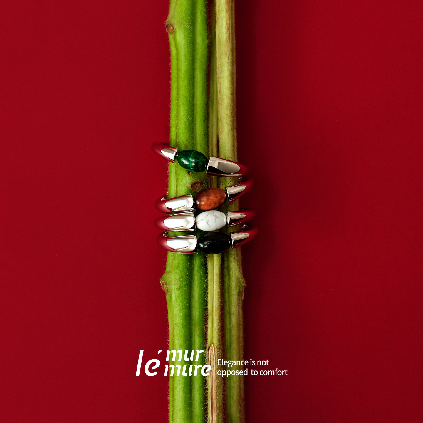 Le' Murmure 火山岩原矿稀有原石 意大利纯手工高奢孔雀石宝石戒