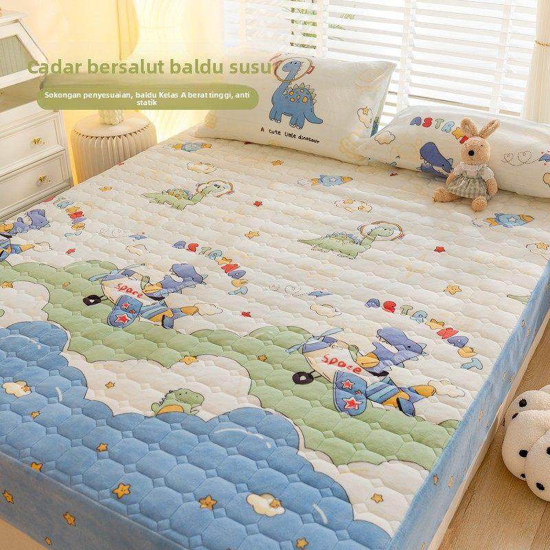 榻榻米冬季牛奶绒夹棉床笠单件床罩儿童珊瑚绒床垫套罩保护套定制