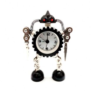 精品可爱卡通式儿童小齿轮金属机器人闹钟 指针式学生静音闹钟