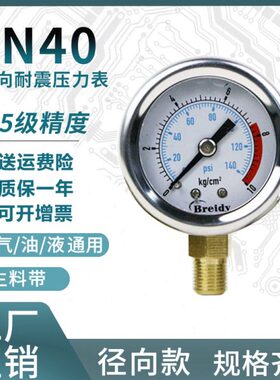 压力表YN40不锈钢耐震压力表测水压气压通用0-1.6/100mpa多量程