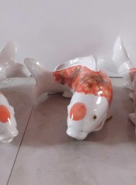 锦鲤三条 陶瓷工艺品摆件 石湾公仔 家居饰品客厅摆设 鲤鱼 挂壁