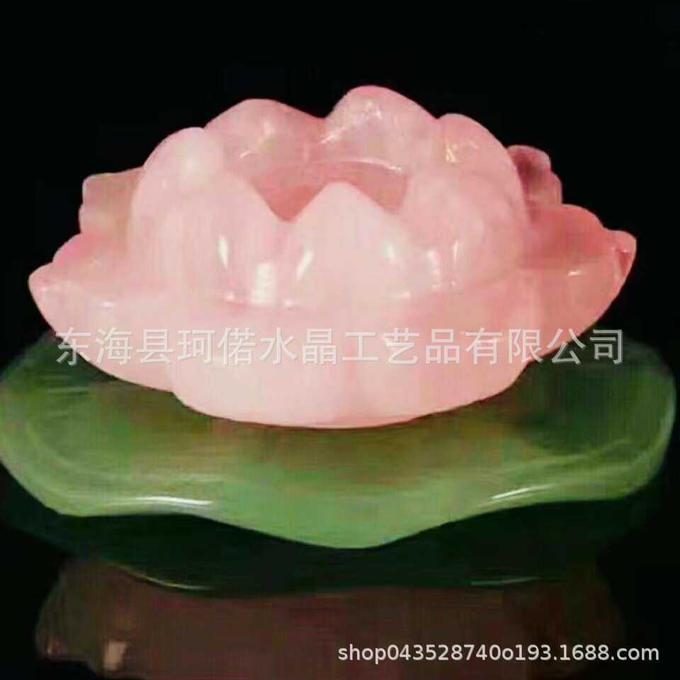 工厂直销粉水晶荷花绿东陵荷叶家庭装饰摆件香插