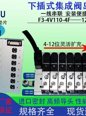 4V110-06 3F下插式集成气动电磁阀阀岛总线阀板24V汇流板阀组100M