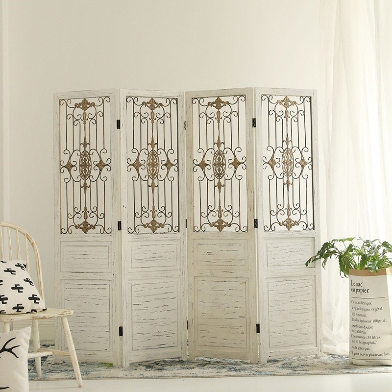 实木铁艺镂空折叠屏风客厅玄关隔断卧H室装饰移动现代欧式简约屏