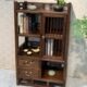 榆木新中式 实木置物架家用靠墙仿古博古架胡桃木色隔断展示多宝阁