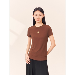 阿玛施AMASS夏气质简约时尚 高级感休闲小众显瘦正肩t恤530186 短袖