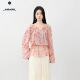 抽褶泡泡袖 法式 减龄印花上衣530138 粉彩风显瘦雪纺衫 阿玛施AMASS