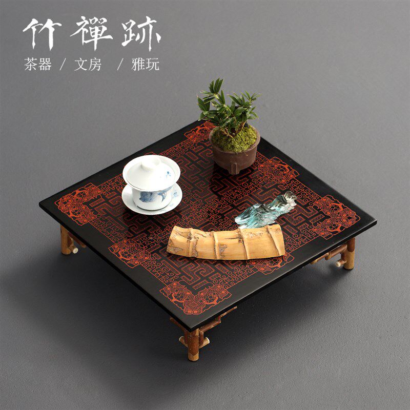 竹禅迹湘妃竹承台 名家吴瑞珍漆画茶道配件小茶台茶具展示架茶桌